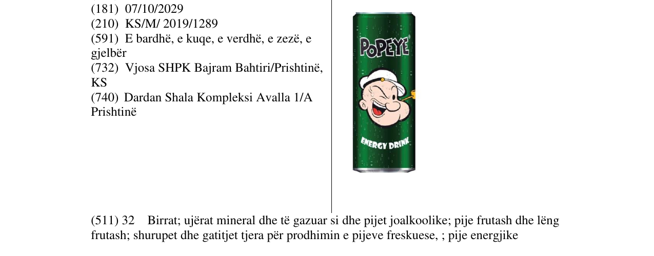 Zëri i markës POPEYE në buletin