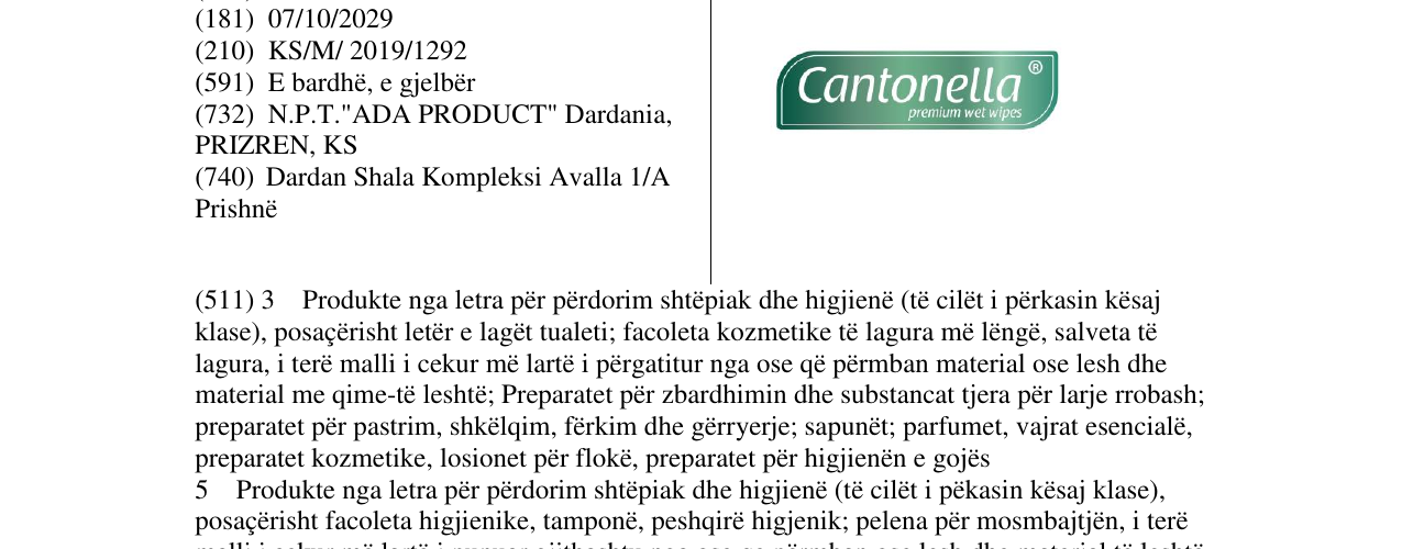 Zëri i markës Cantonella në buletin