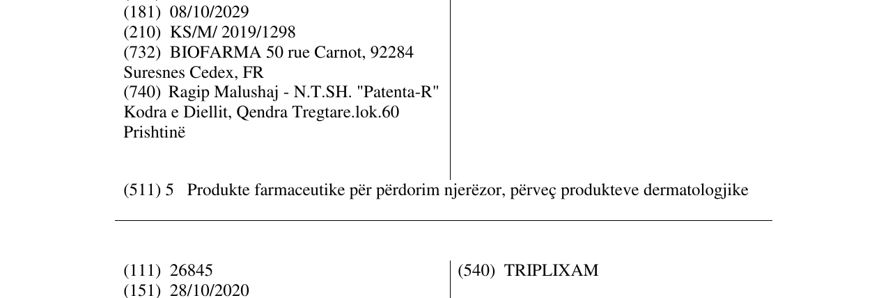 Zëri i markës NATRIXAM në buletin