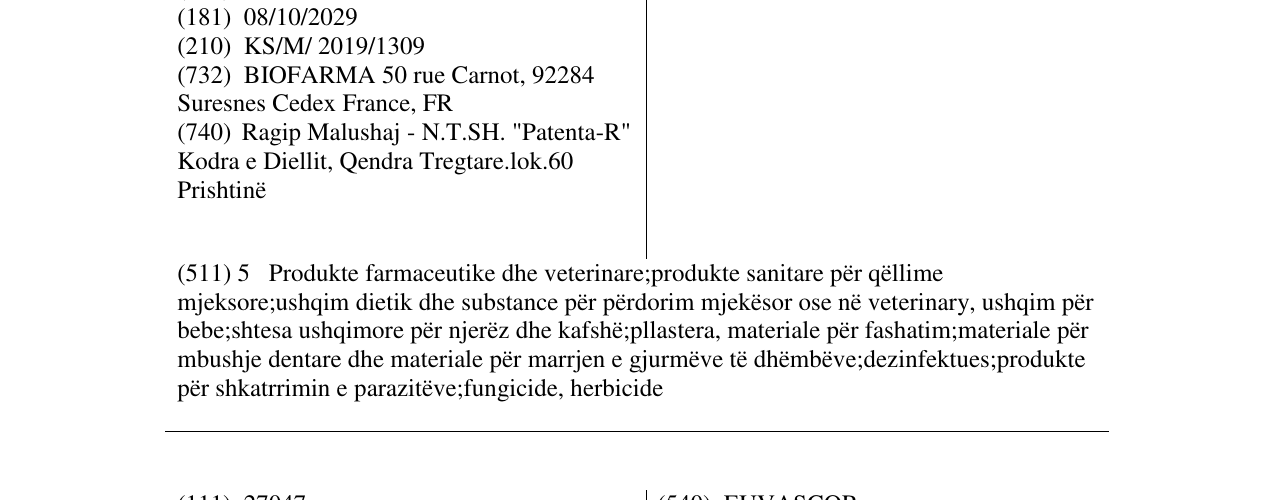 Zëri i markës PRESCORIEL në buletin