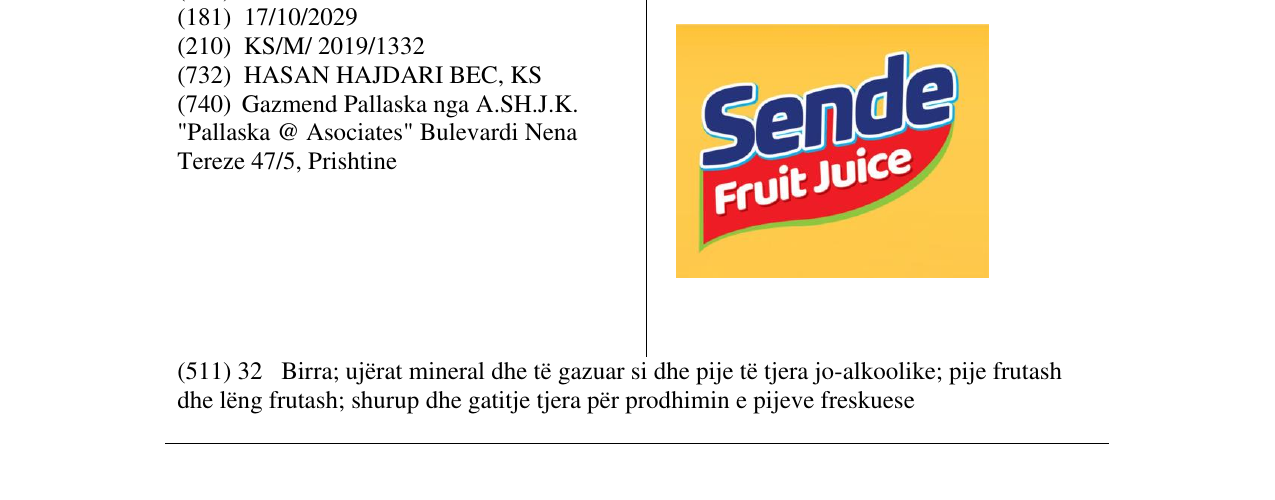 Zëri i markës Sende Fruit Juice në buletin