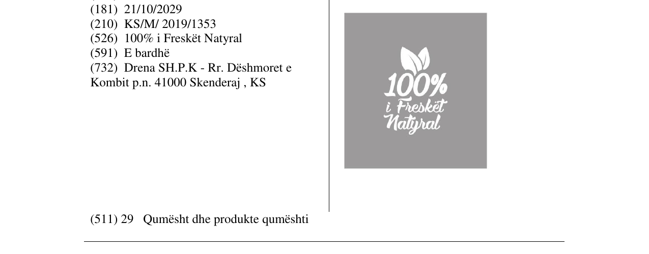 Zëri i markës 100% i Freskët Natyral në buletin
