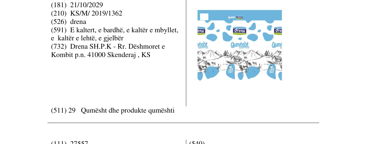 Zëri i markës Qumësht Drena në buletin
