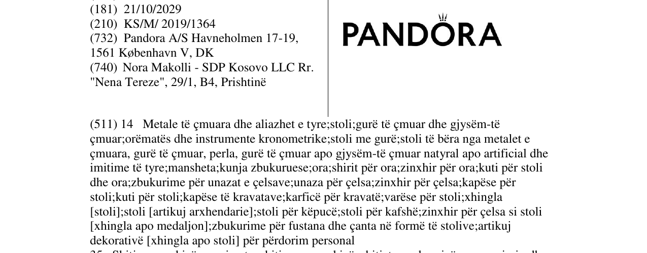 Zëri i markës PANDORA në buletin