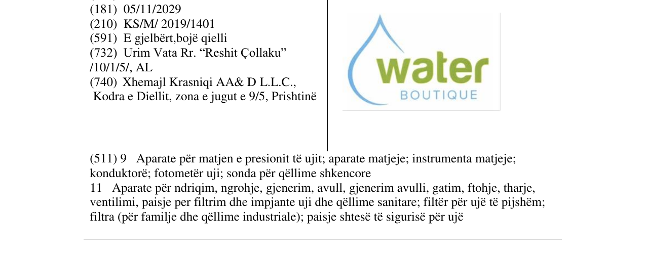 Zëri i markës water BOUTIQUE në buletin