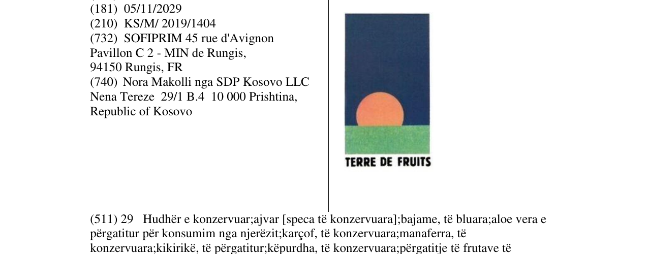 Zëri i markës TERRE DE FRUITS në buletin