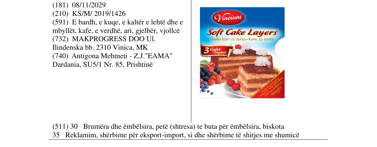 Zëri i markës Vincinni në buletin