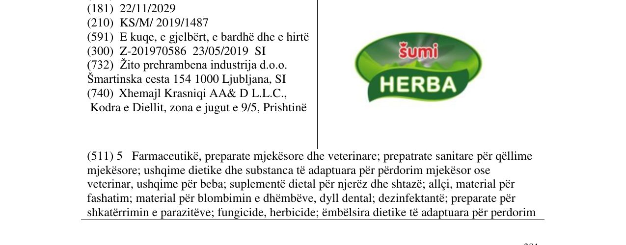 Zëri i markës sumi HERBA në buletin