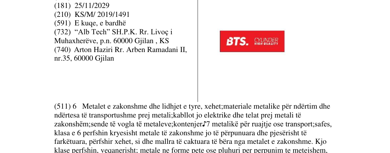 Zëri i markës BTS CYLINDER në buletin
