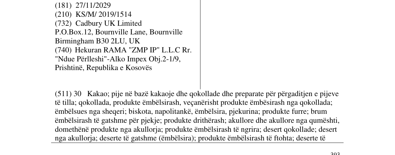Zëri i markës CADBURY në buletin