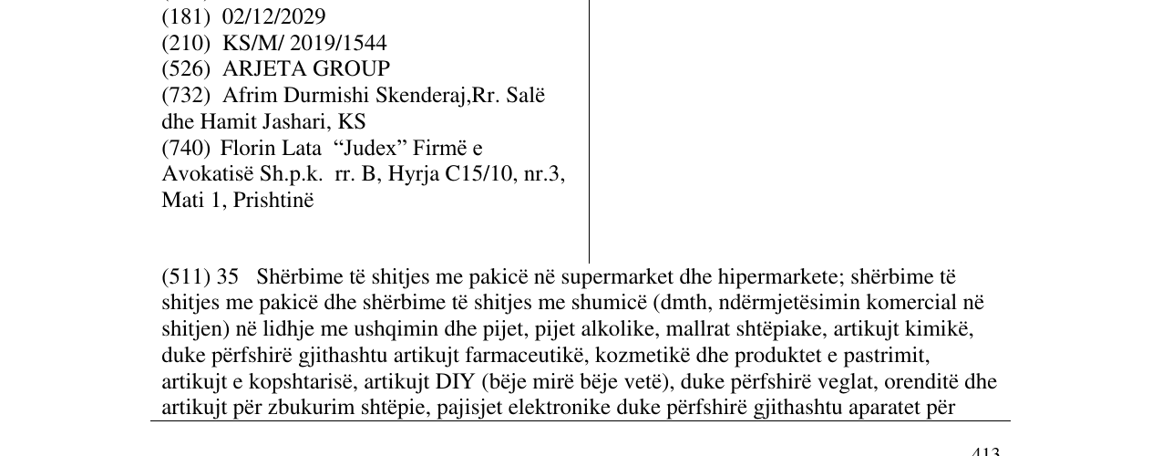 Zëri i markës ARJETA GROUP në buletin