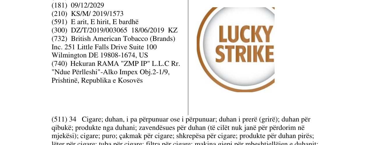 Zëri i markës LUCKY STRIKE në buletin