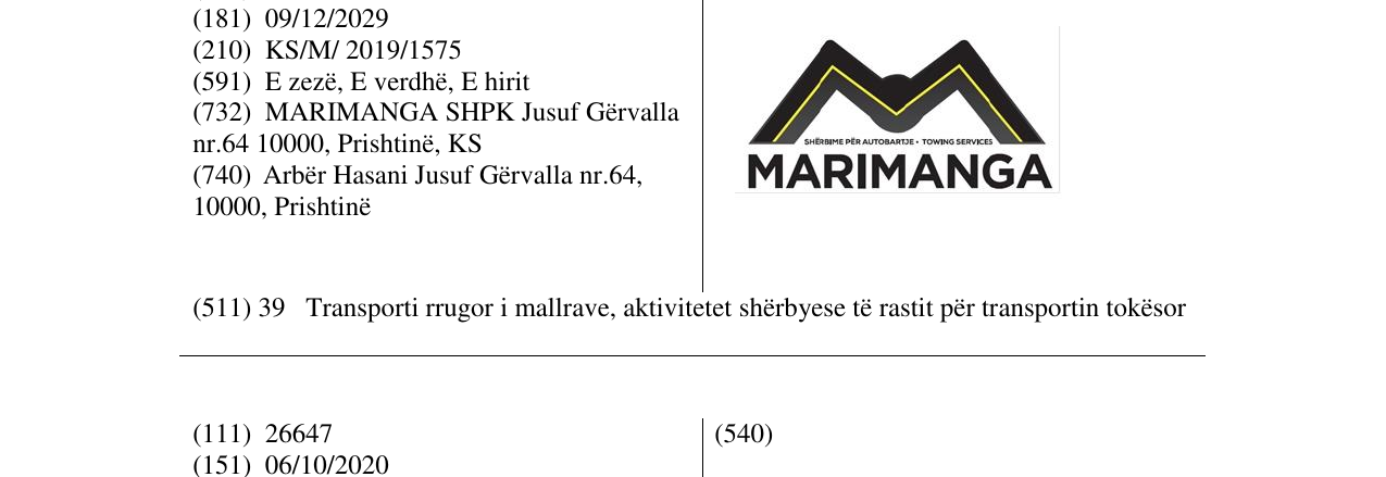 Zëri i markës MARIMANGA në buletin