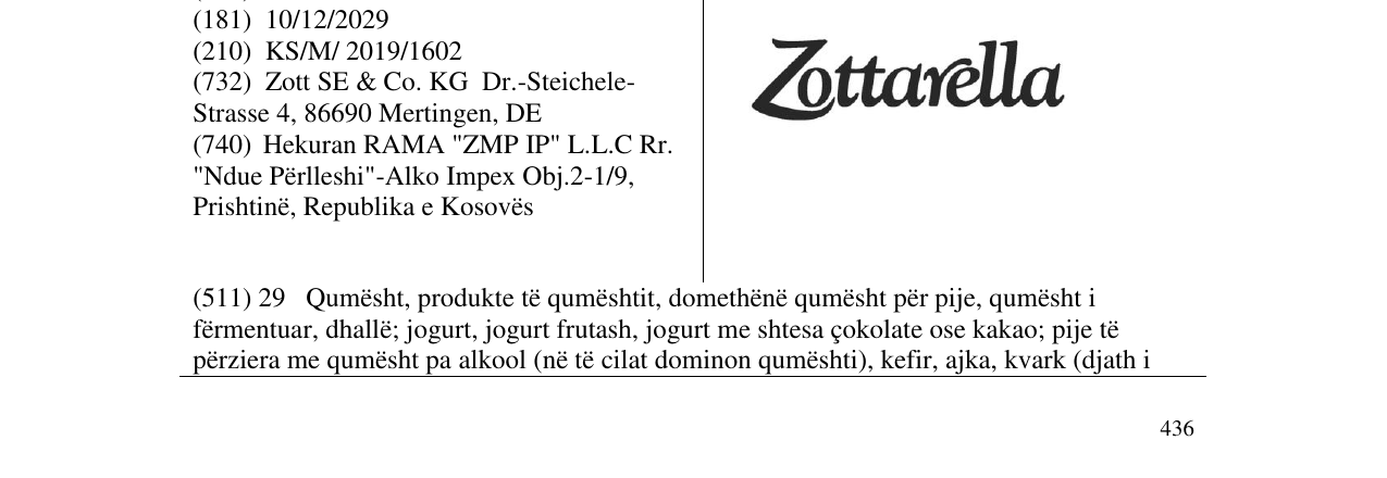 Zëri i markës Zottarella në buletin