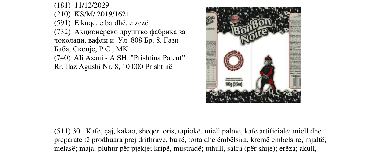 Zëri i markës BonBon Noire në buletin