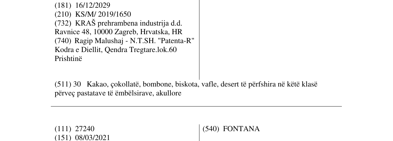 Zëri i markës TORTICA në buletin