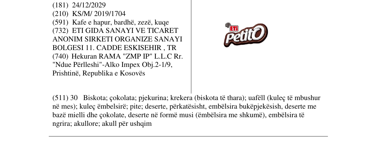 Zëri i markës ETI Petito në buletin