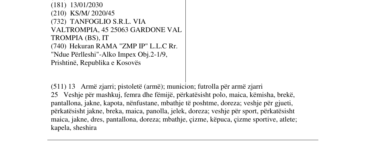 Zëri i markës TANFOGLIO në buletin