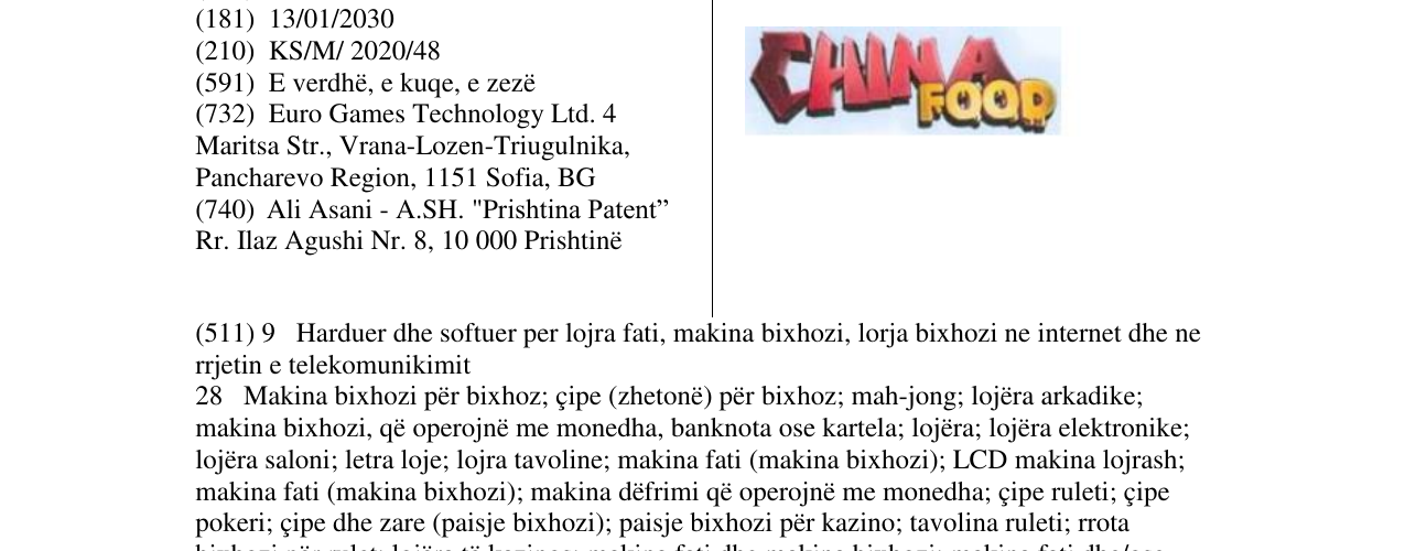 Zëri i markës CHINA FOOD në buletin