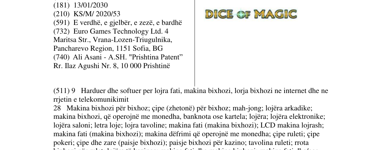 Zëri i markës DICE OF MAGIC në buletin