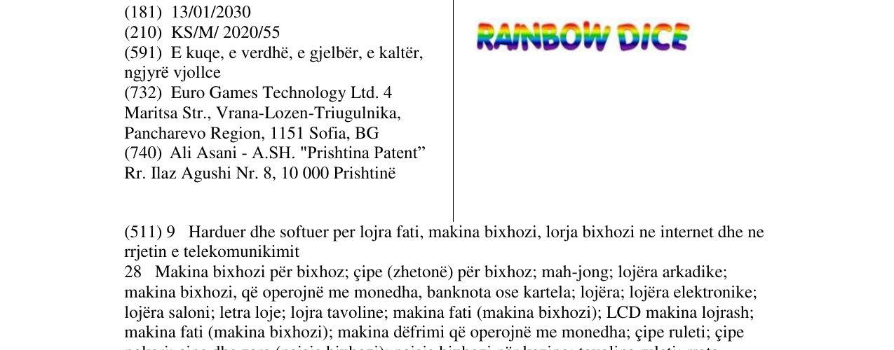Zëri i markës RAINBOW DICE në buletin