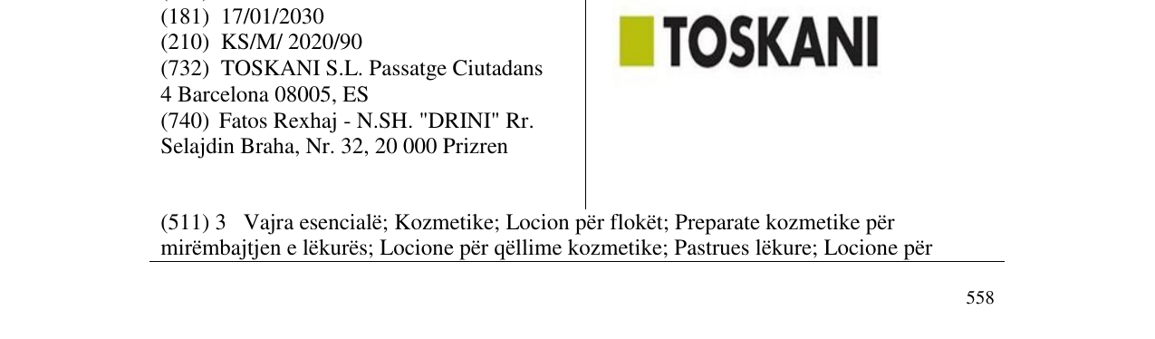 Zëri i markës TOSKANI në buletin