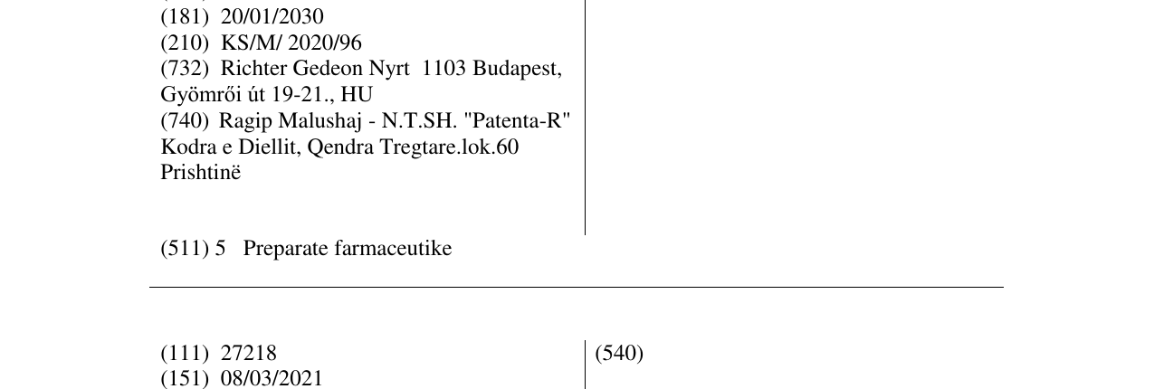 Zëri i markës ESTERETTA në buletin