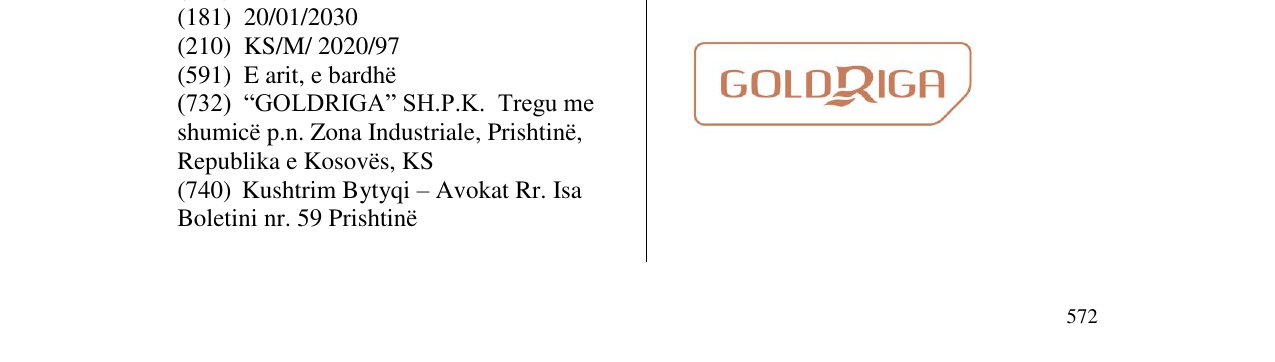 Zëri i markës GOLDRIGA në buletin