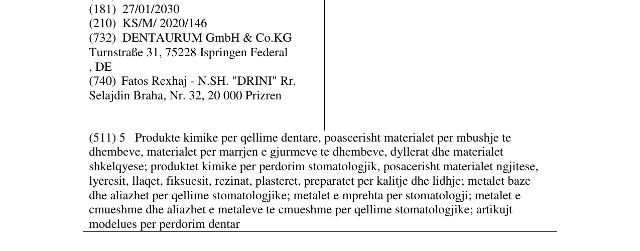 Zëri i markës DENTAURUM në buletin