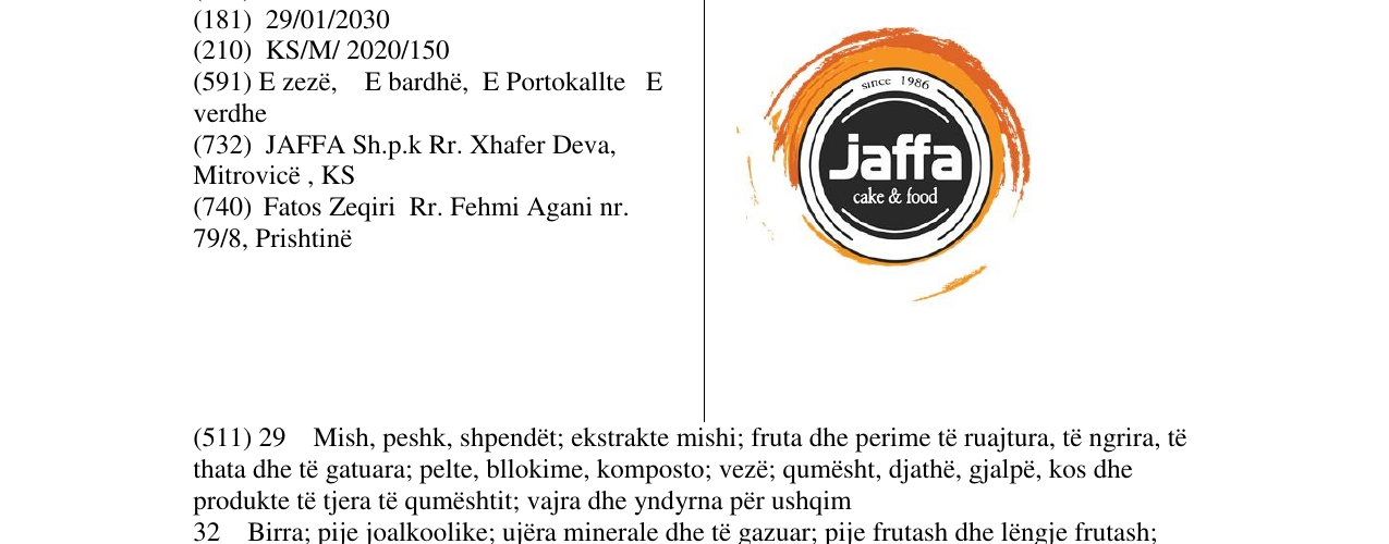 Zëri i markës jaffa cake&food në buletin