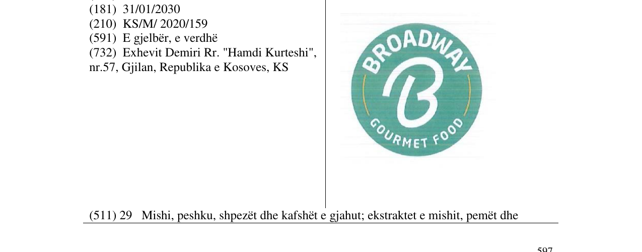 Zëri i markës BROADWAY B në buletin