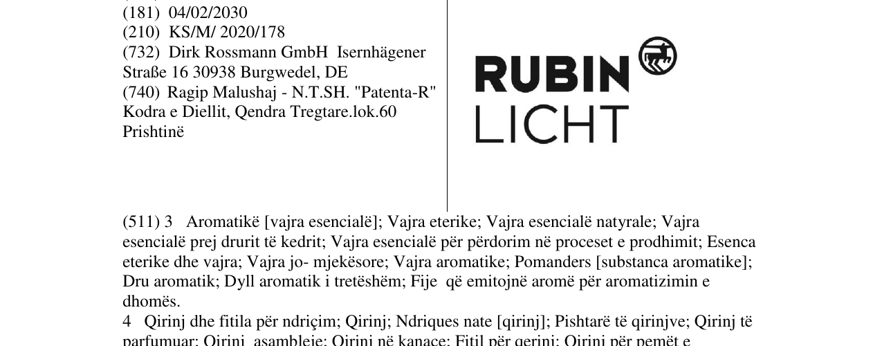 Zëri i markës RUBIN LICHT në buletin