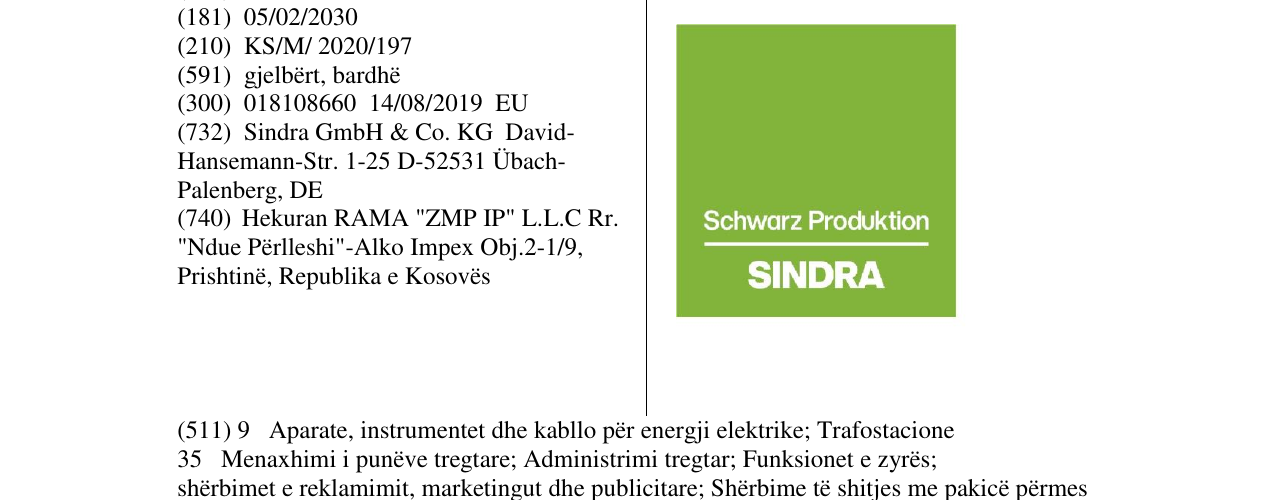 Zëri i markës SINDRA në buletin
