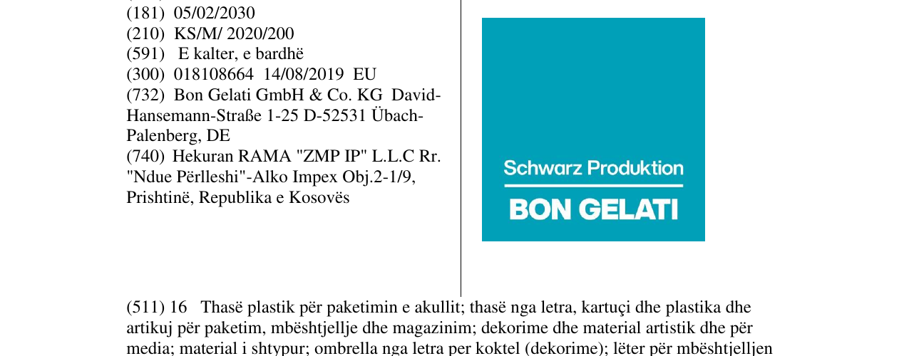 Zëri i markës BON GELATI në buletin