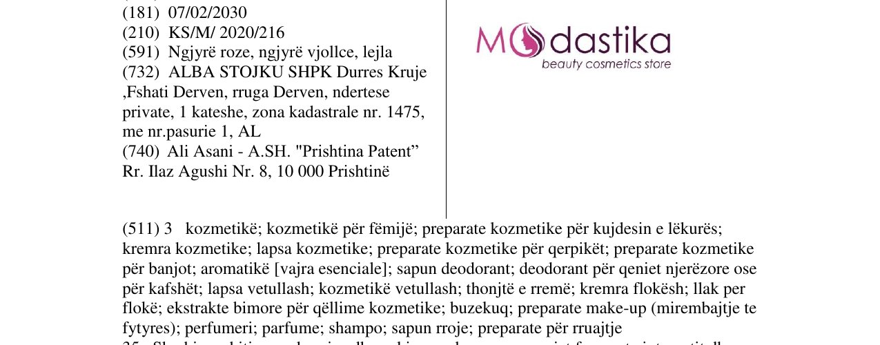 Zëri i markës Modastika në buletin