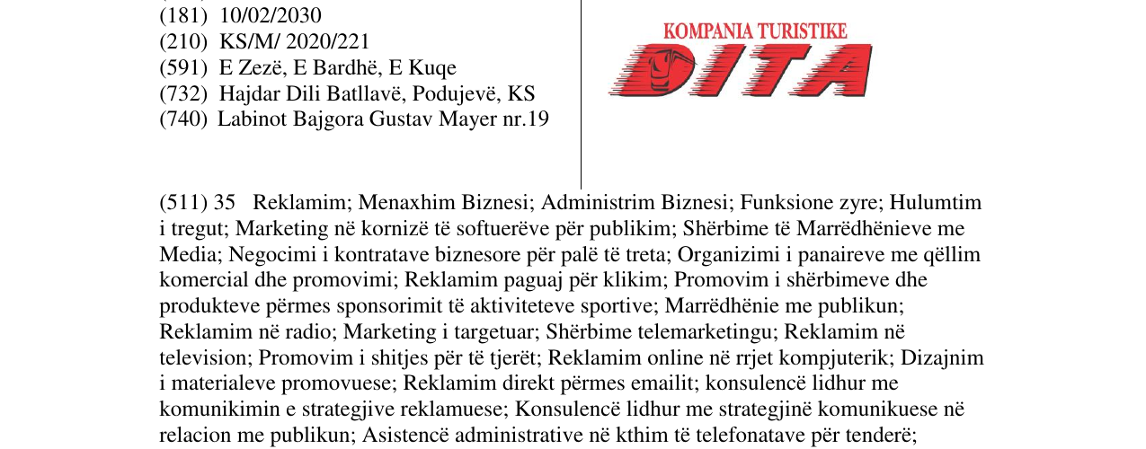 Zëri i markës KOMPANIA TURISTIKE DITA në buletin