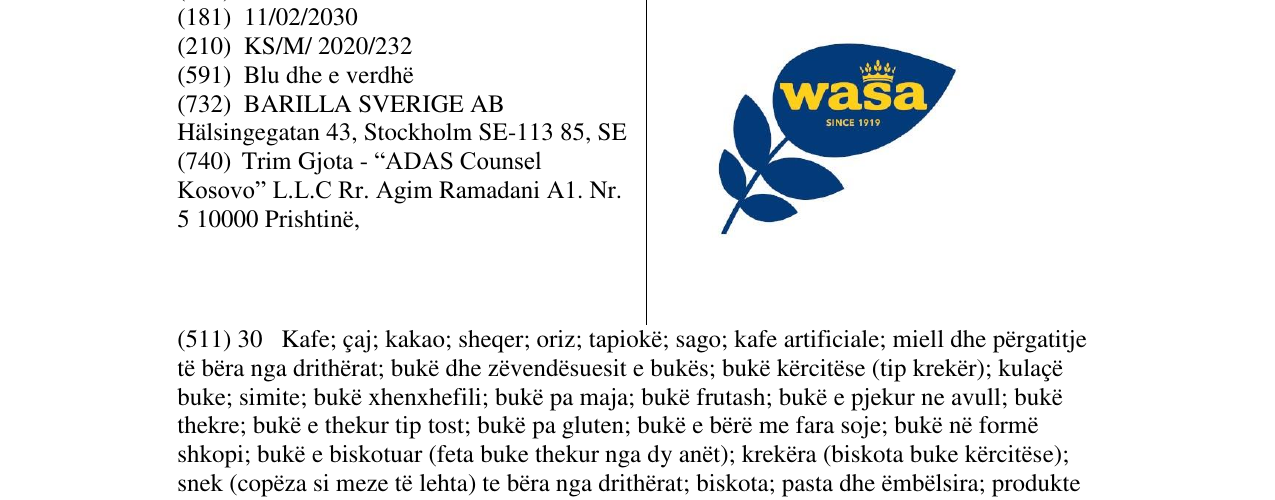 Zëri i markës wasa SINCE 1919 në buletin