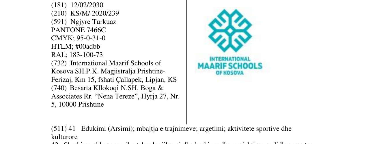Zëri i markës INTERNATIONAL MAARIF SCHOOLS OF KOSOVA në buletin