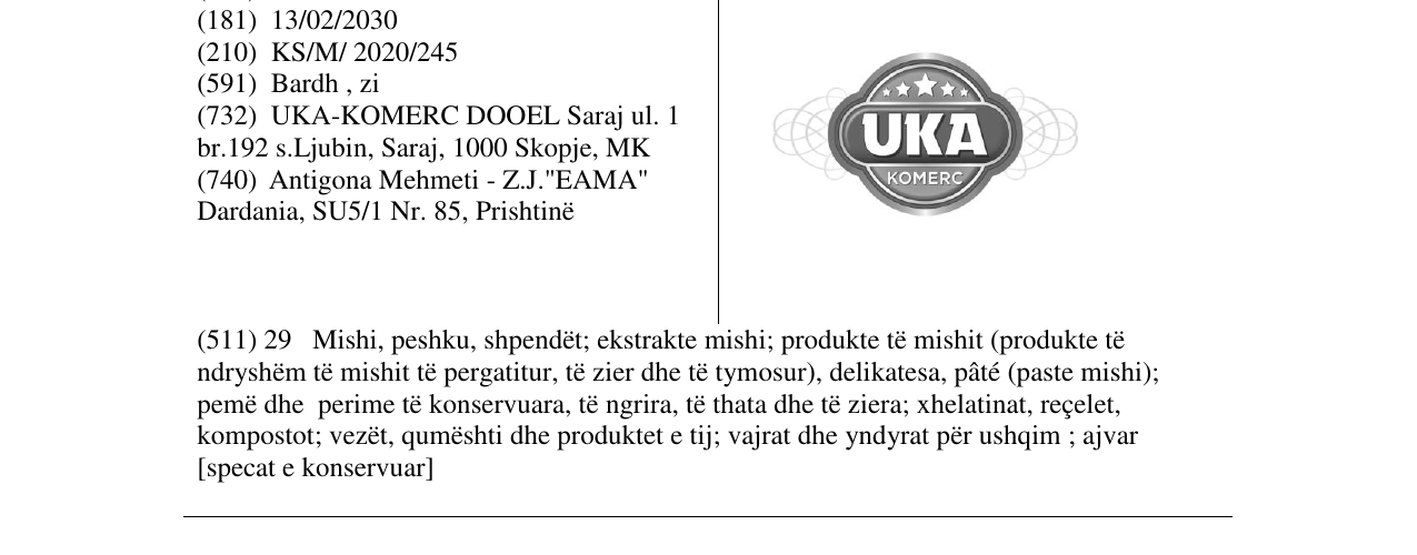 Zëri i markës UKA KOMERC në buletin