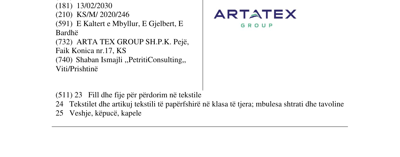 Zëri i markës ARTATEX GROUP në buletin