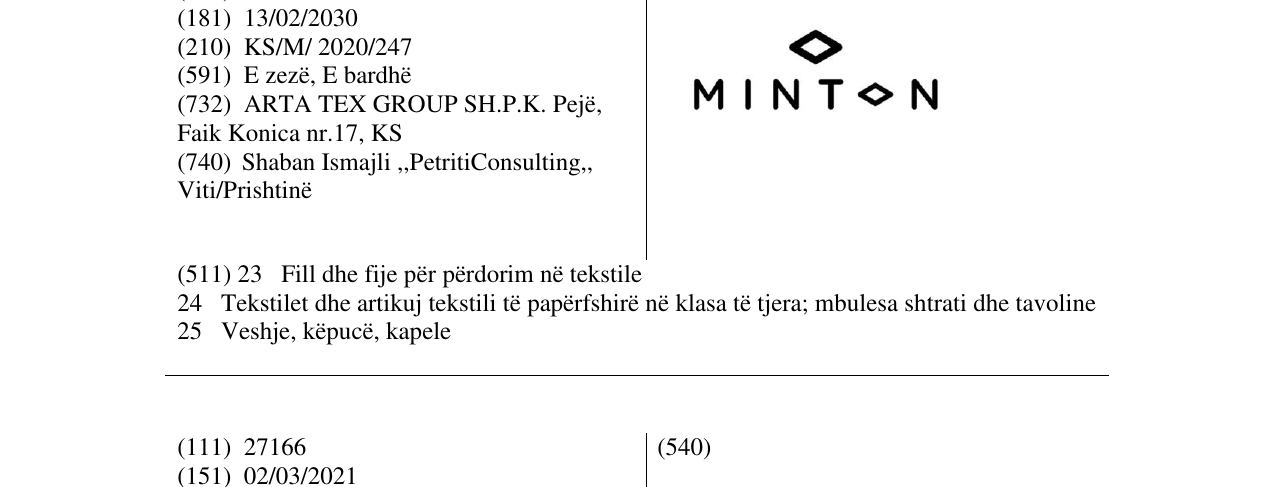 Zëri i markës MINTON në buletin