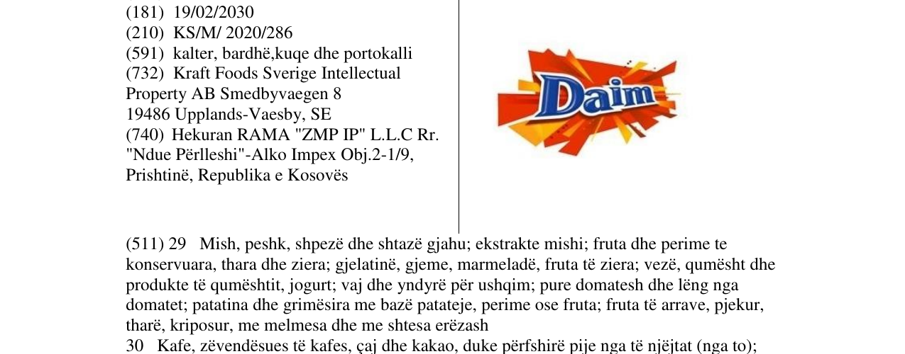 Zëri i markës Daim në buletin
