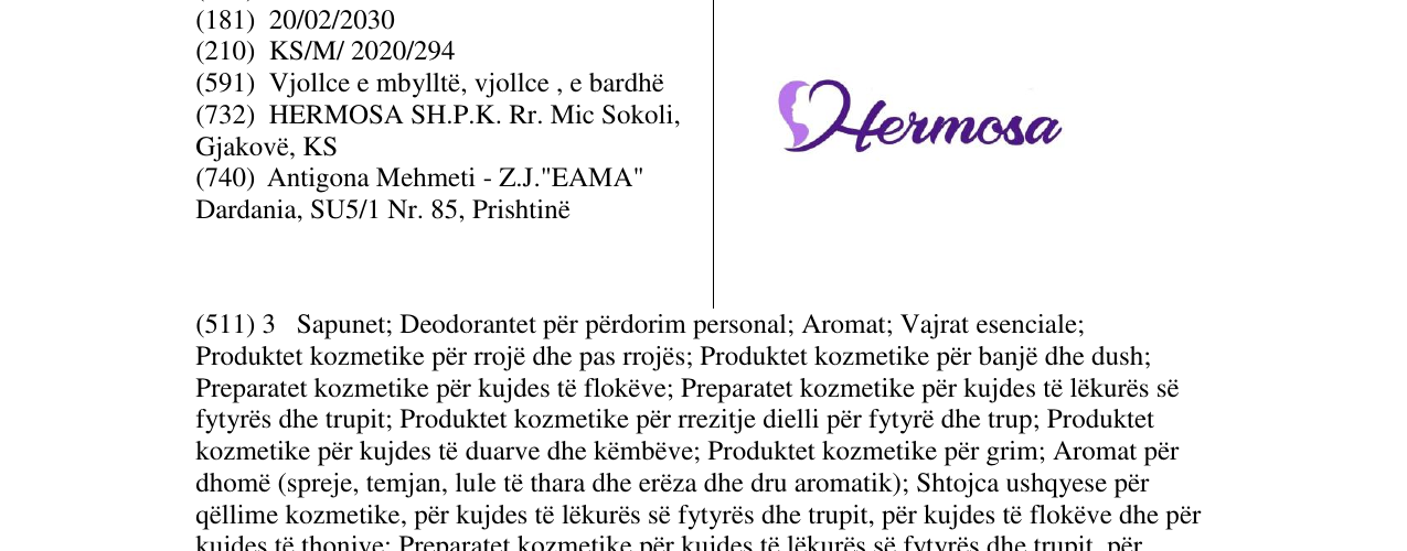 Zëri i markës Hermosa në buletin