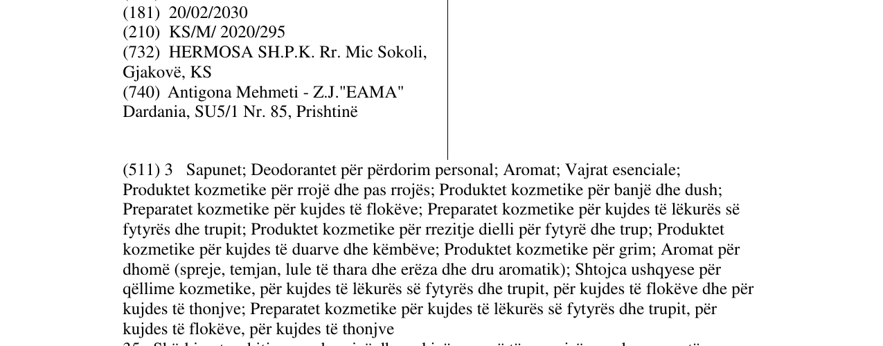 Zëri i markës HERMOSA në buletin