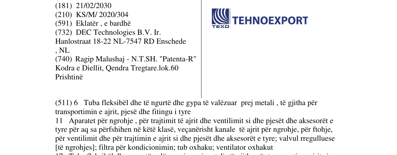 Zëri i markës TEXO THENOEXPORT në buletin