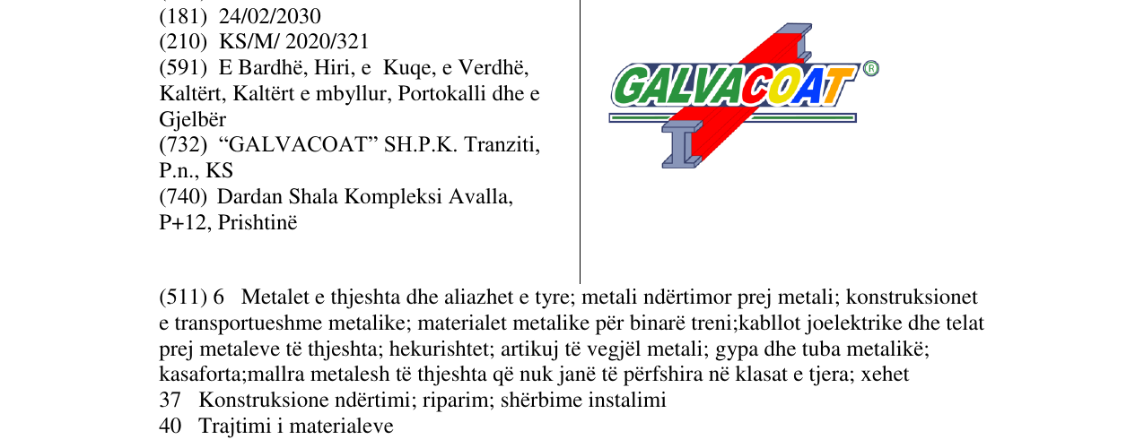 Zëri i markës GALVACOAT në buletin