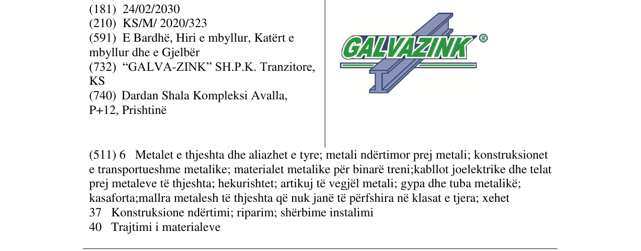 Zëri i markës GALVAZINK në buletin