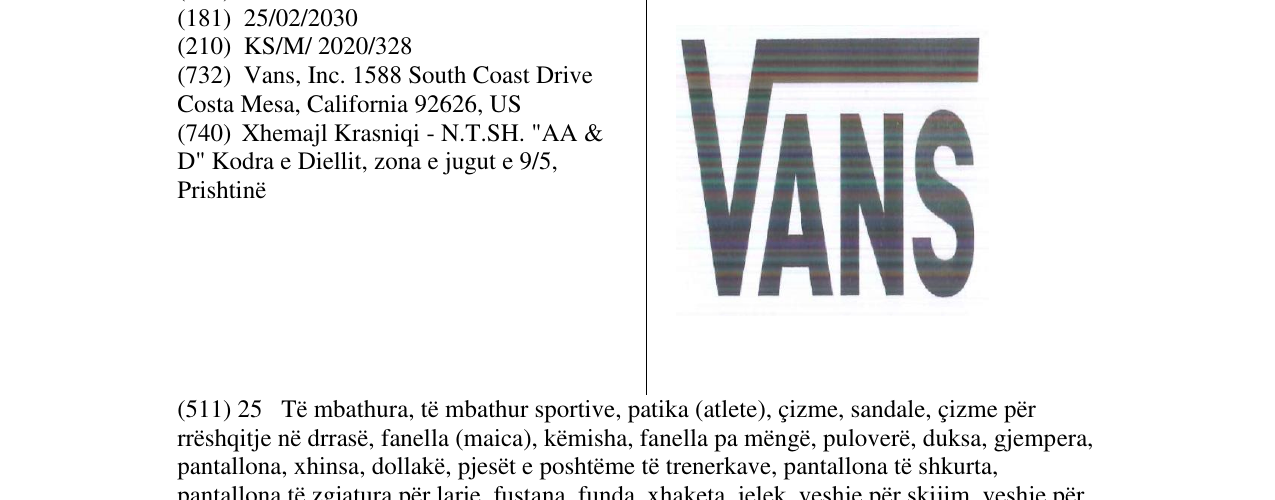 Zëri i markës VANS në buletin