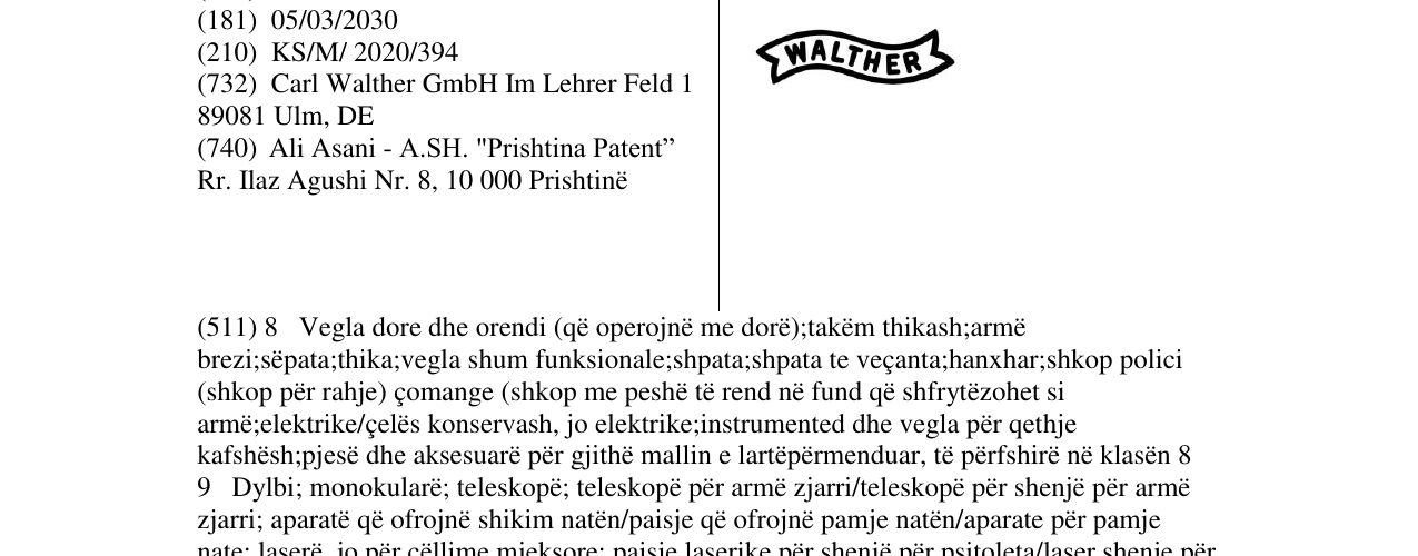 Zëri i markës WALTHER në buletin