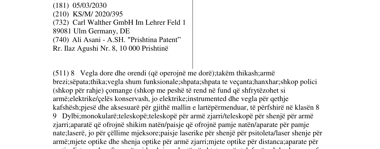 Zëri i markës WALTHER në buletin